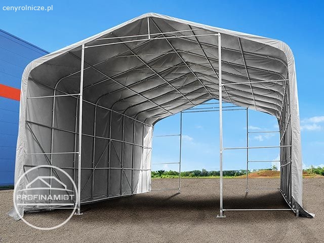 6x12m Hala namiotowa - 2,7 m wysokość ścian bocznych z 4,1x2,9m brama, PVC ciemnozielony 